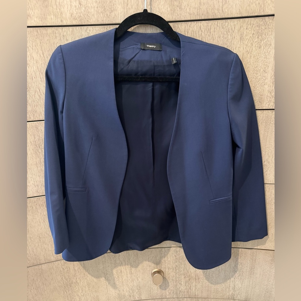 Theory Navy Open-Front Blazer and matching pant